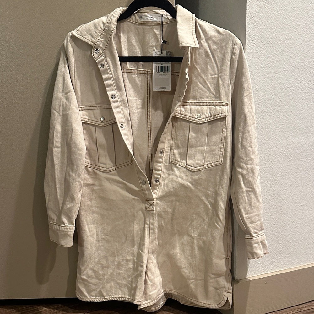 Mango Cream Button-Up denim romper